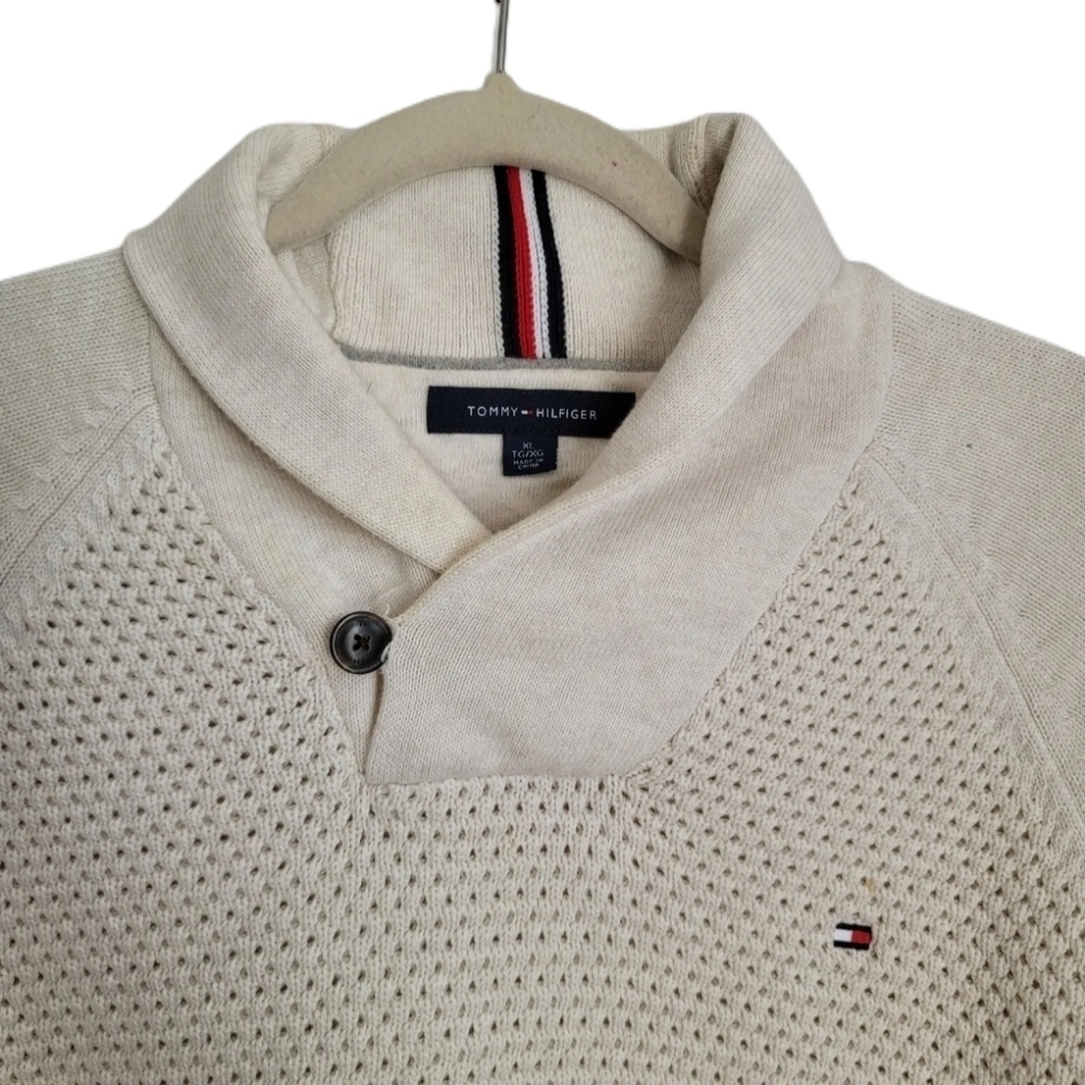 Tommy Hilfiger Sweater Mens XL Beige Long Sleeve Pullover - Picture 2 of 8